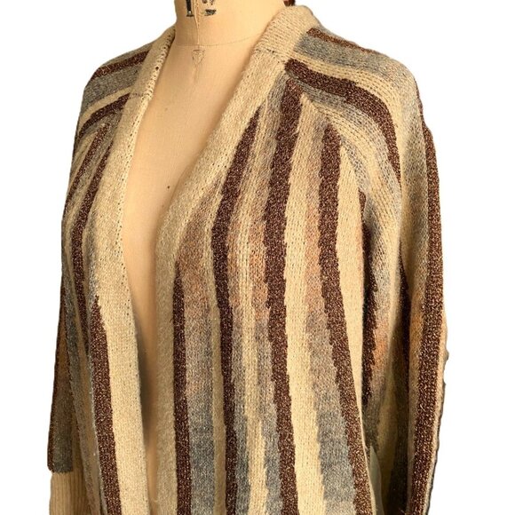 Anthropologie FRNCH Chantal Shimmer-Striped Knit Kimono Cardigan Duster, NWT - Picture 9 of 15